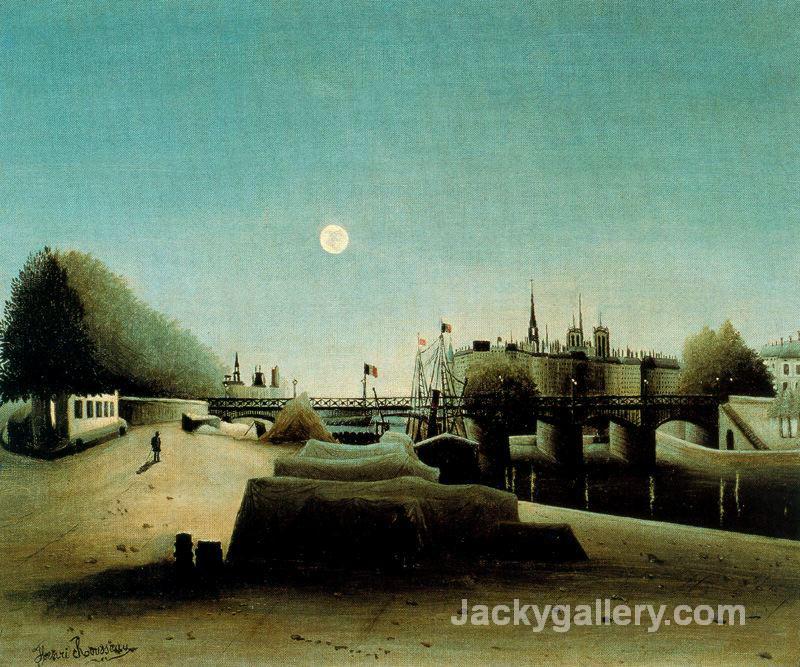 A View of the Ile Saint Louis from Port Saint Nicolas Evening by Henri Rousseau paintings reproduction